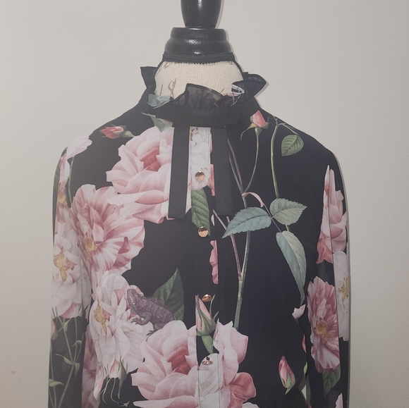 Ted Baker London Black and Floral dress (TB Size 4) - Picture 7 of 8